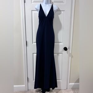 BHLDN Jones V-Neck Gown Navy Blue US 8 Bridesmaid Formal Prom Wedding Guest